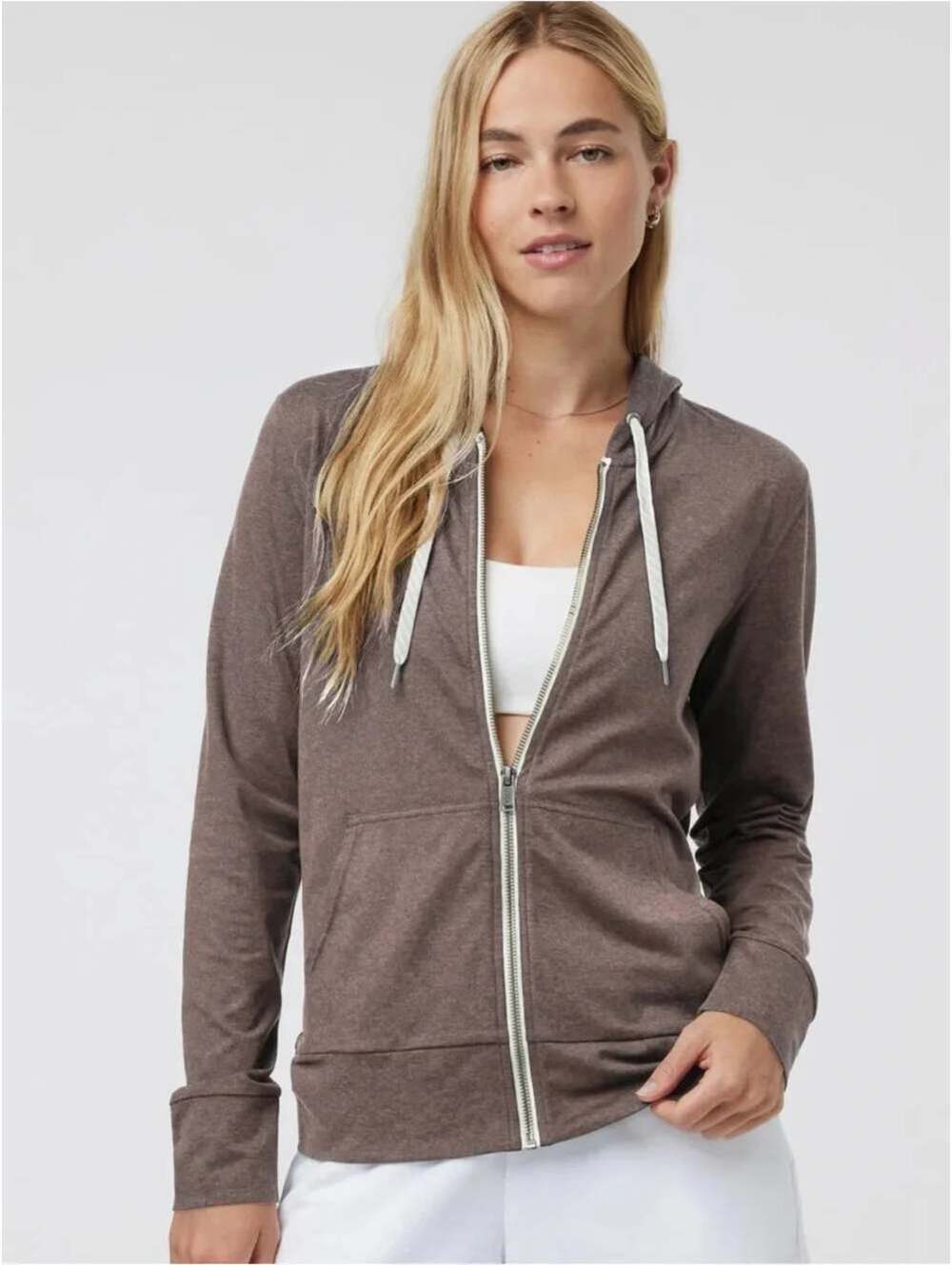 Vuori Halo Performance Hoodie 2.0 Chia Heather M Medium Brown Grey Zip Up